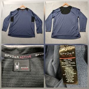 Spyder Active Long‎ Sleeve Performance Shirt Mens XXL Blue Black Athletic